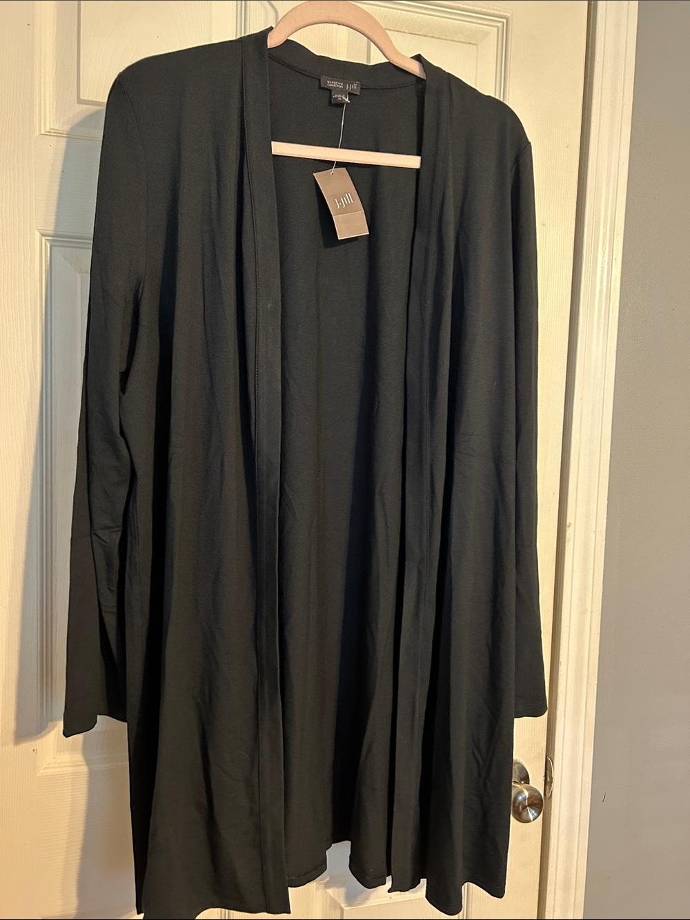 J-Jill Black Draped Open-Front cardigan